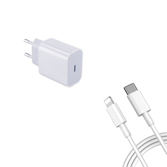Kit Base de Carregador Type C FastCharge 20W + Cabo de Carregamento Type C - Lightning com Tecnologia PD e Certificado MFI para Apple iPhone 14 Pro Max - Branco