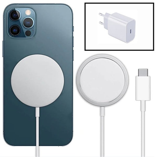 Kit Carregador Sem Fios Carga Rápida + Base de Carregador Type C FastCharge 20W para Apple iPhone 14 Plus  Branco