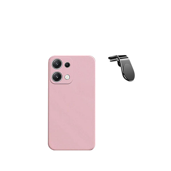 Kit Suporte de Carro Magnético L + Capa Proteção Traseira Silicone GIFT4ME para Xiaomi Redmi Note 13 4G - Rosa