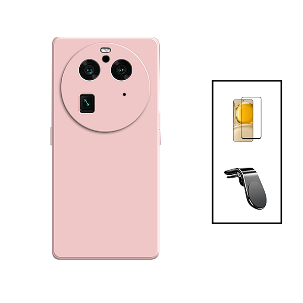 Kit Película de Vidro Temperado GorilasGlass Curvado + Capa Proteção Traseira Silicone + Suporte de Carro Magnético L para Oppo Find X6 Pro - Preto