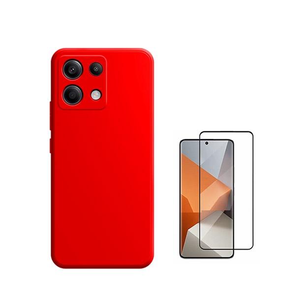 Kit Película de Vidro Temperado GorilasGlass + Capa Proteção Traseira Silicone GIFT4ME para Xiaomi Poco X6 5G - Vermelha
