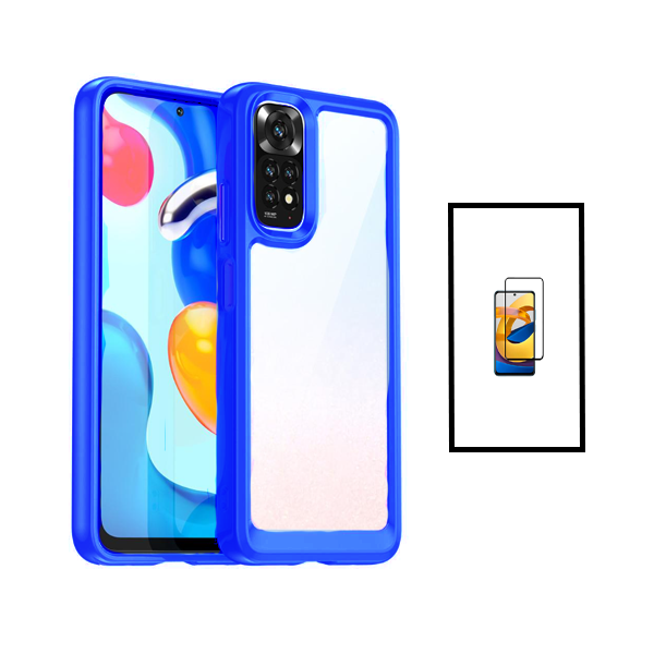 Kit Película de Vidro Temperado GorilasGlass + Capa de Tripla Proteção Revestida a Aluminio para Xiaomi Redmi Note 11 - Transparente/ Azul Escuro