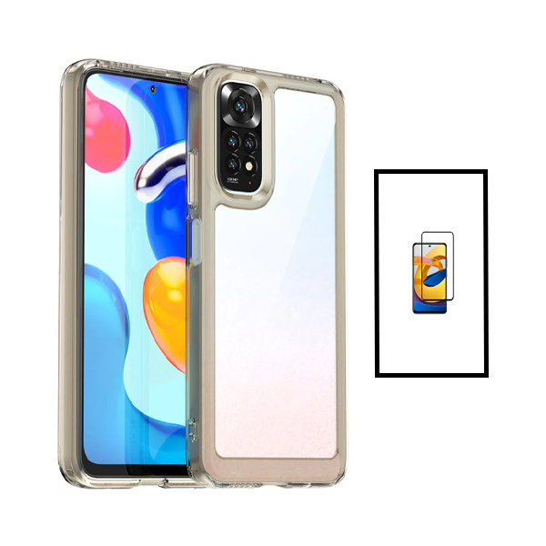 Kit Película de Vidro Temperado GorilasGlass + Capa de Tripla Proteção Revestida a Aluminio para Xiaomi Redmi Note 11 - Transparente/Beje