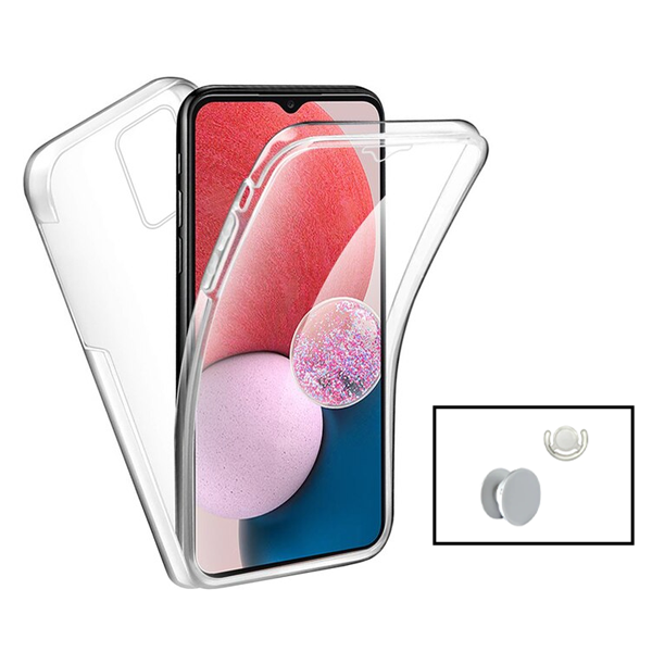 Kit Capa 360° Proteção Frente e Verso + 1 HandHolder + 1 Suporte HandHolder Branco para Samsung Galaxy A04s - Transparente/Branco