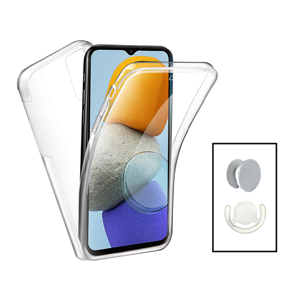Kit Capa 360° Proteção Frente e Verso + 1 HandHolder + 1 Suporte HandHolder Branco para Xiaomi Redmi A2 - Transparente/Branco