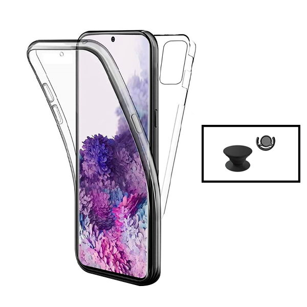 Kit Capa 360° Proteção Frente e Verso + 1 HandHolder + 1 Suporte HandHolder Preto para Samsung Galaxy Note 10 Lite - Transparente/Preto