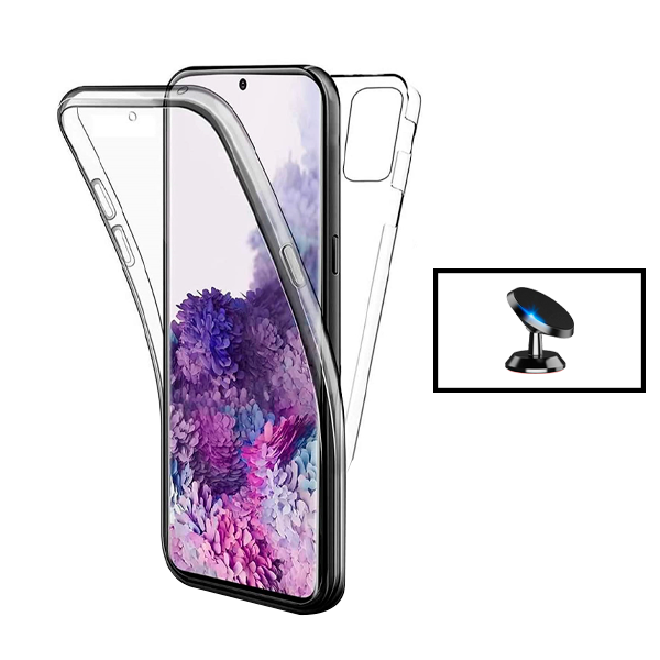Kit Capa 360° Proteção Frente e Verso + Suporte Magnético para Samsung Galaxy M32 - Transparente/Branco