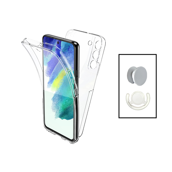 Kit Capa 360° Proteção Frente e Verso + 1 HandHolder + 1 Suporte HandHolder Branco para Samsung Galaxy S23 Plus - Transparente/Branco