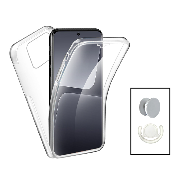Kit Capa 360° Proteção Frente e Verso + 1 HandHolder + 1 Suporte HandHolder Branco para Xiaomi 13 Pro - Transparente/Branco