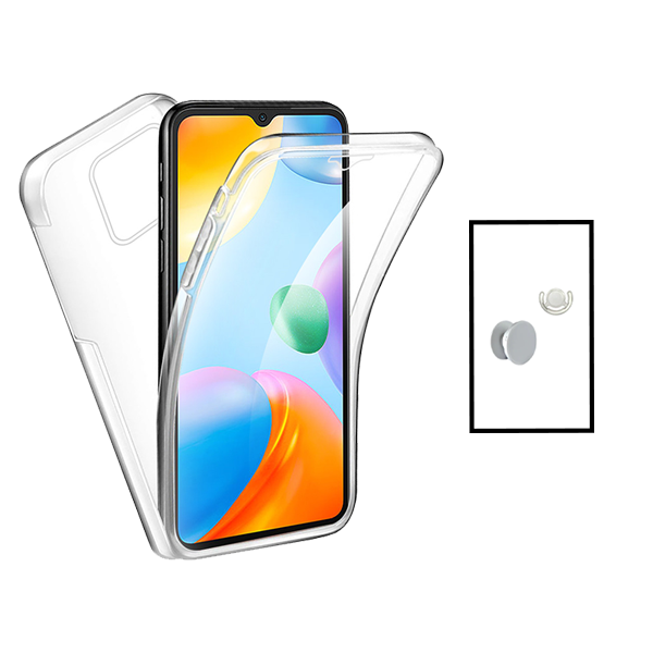 Kit Capa 360° Proteção Frente e Verso + 1 HandHolder + 1 Suporte HandHolder Branco para Xiaomi Redmi 10C - Transparente/Branco