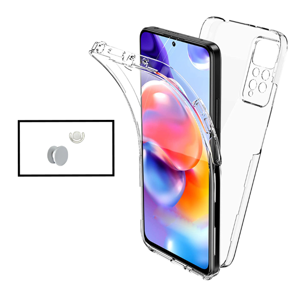 Kit Capa 360° Proteção Frente e Verso + 1 HandHolder + 1 Suporte HandHolder Branco para Xiaomi Redmi Note 11S 5G - Transparente/Branco