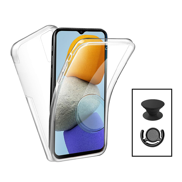 Kit Capa 360° Proteção Frente e Verso + 1 HandHolder + 1 Suporte HandHolder Preto para Xiaomi Redmi A2 - Transparente/Preto