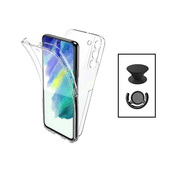 Kit Capa 360° Proteção Frente e Verso + 1 HandHolder + 1 Suporte HandHolder Preto Phonecare para Samsung Galaxy S23 FE - Transparente/Preto