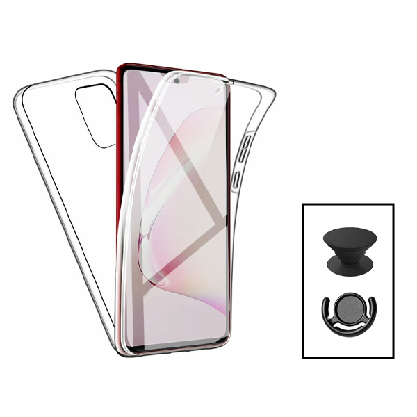 Kit Capa 360° Proteção Frente e Verso + 1 HandHolder + 1 Suporte HandHolder Preto para Xiaomi Redmi Note 12 - Transparente/Preto
