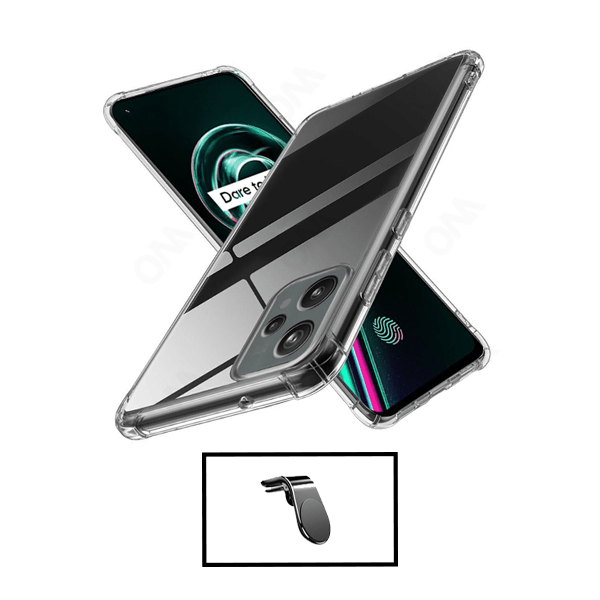 Kit Capa 360° Proteção Frente e Verso + Suporte Magnético L para Realme 9 Pro+ Plus - Transparente/Branco