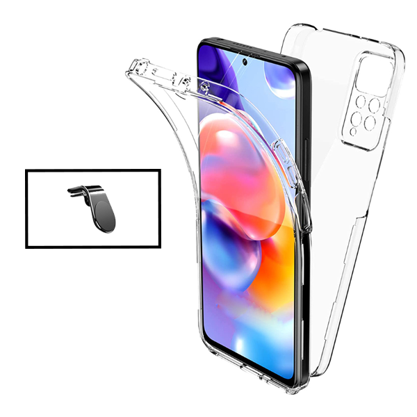 Kit Capa 360° Proteção Frente e Verso + Suporte Magnético L para Xiaomi Redmi Note 11S 5G - Transparente/Branco
