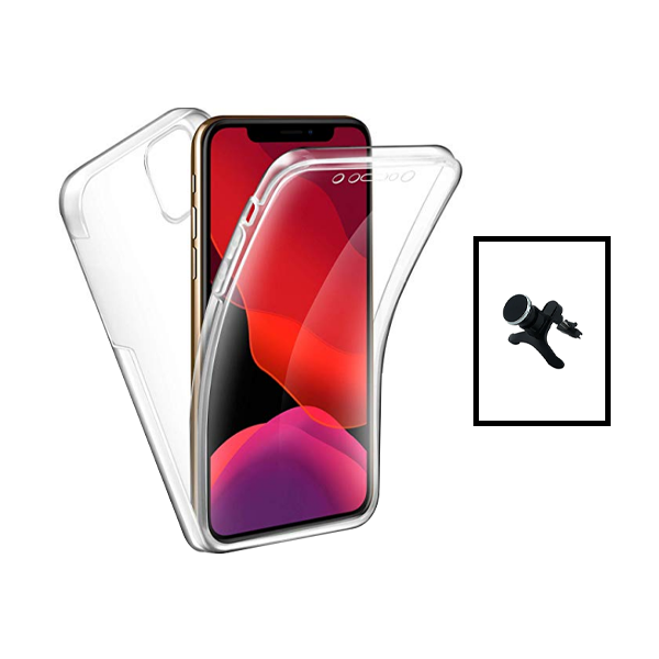 Kit Capa 360° Proteção Frente e Verso + Suporte Magnético Com Pernas para Apple iPhone 14 Pro - Transparente/Branco