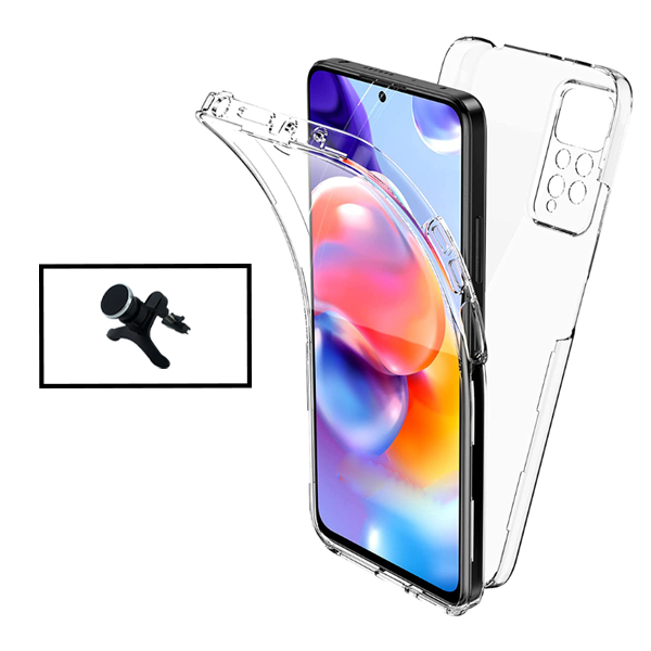 Kit Capa 360° Proteção Frente e Verso + Suporte Magnético Com Pernas para Xiaomi Redmi Note 11S 5G - Transparente/Branco