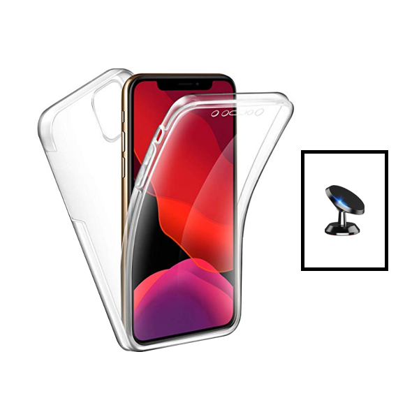 Kit Capa 360° Proteção Frente e Verso + Suporte Magnético para Apple iPhone 14 Pro - Transparente/Branco