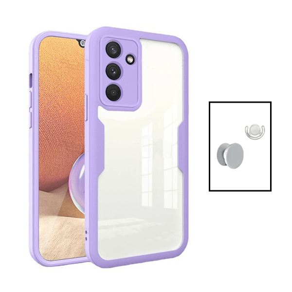 Kit Capa 360° Proteção Frente e Verso + 1 HandHolder + 1 Suporte HandHolder Branco para Samsung Galaxy A04s - Roxo
