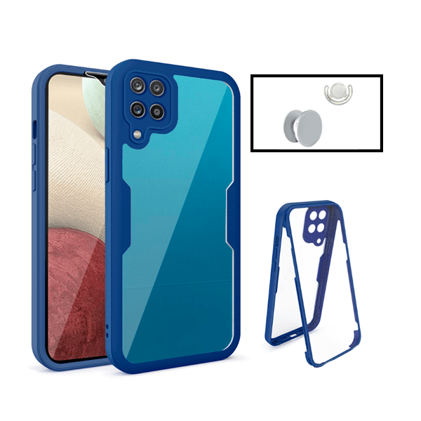 Kit Capa 360° Proteção Frente e Verso + 1 HandHolder + 1 Suporte HandHolder Branco para Samsung Galaxy A13 5G - Azul Escuro