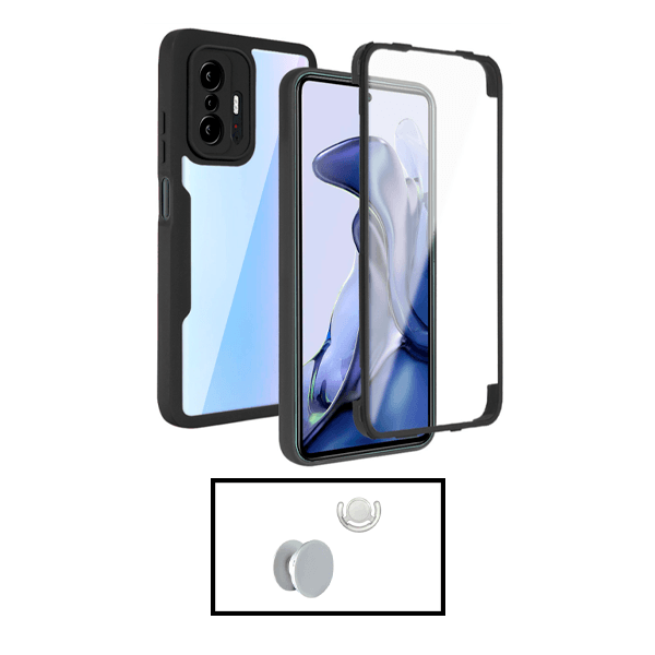 Kit Capa 360° Proteção Frente e Verso + 1 HandHolder + 1 Suporte HandHolder Branco para Xiaomi Mi 11T - Preto