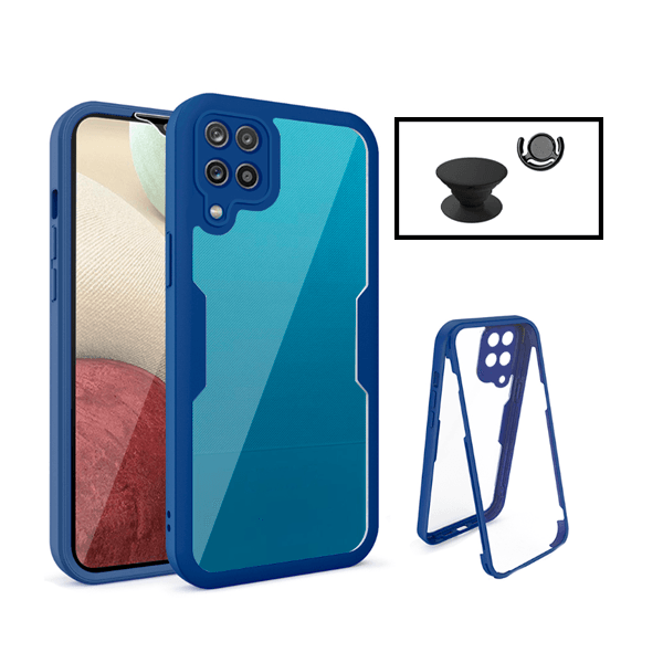 Kit Capa 360° Proteção Frente e Verso + 1 HandHolder + 1 Suporte HandHolder Preto para Samsung Galaxy A13 5G - Azul Escuro