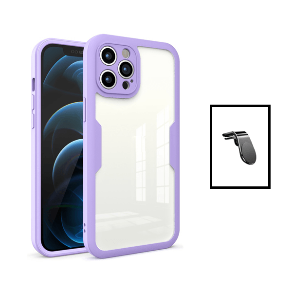 Kit Capa 360° Proteção Frente e Verso + Suporte Magnético L para Apple iPhone 14 - Roxo