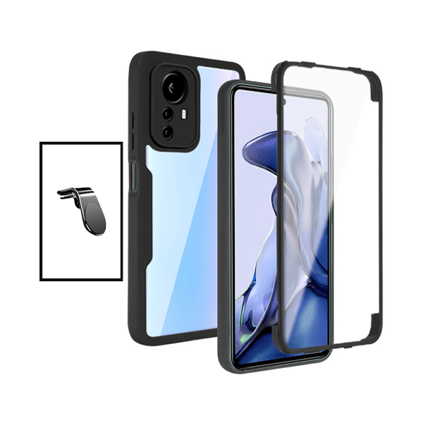 Kit Capa 360° Proteção Frente e Verso + Suporte Magnético L para Xiaomi 12T Pro - Preto
