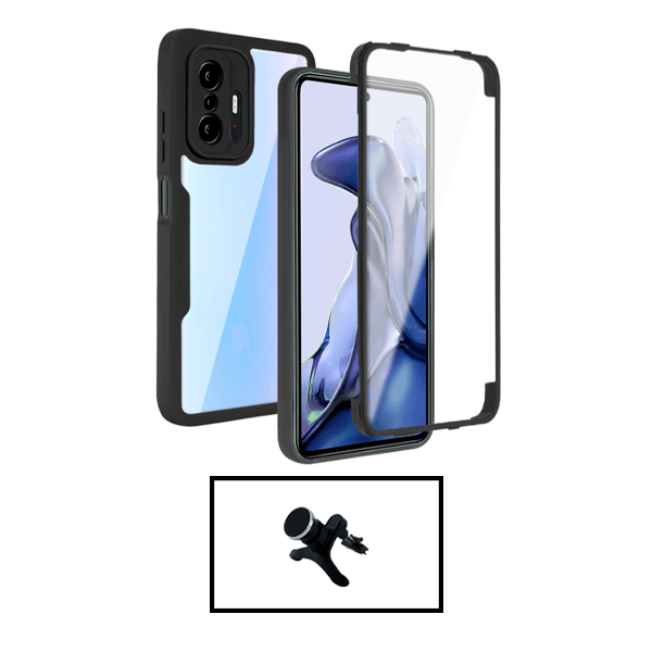 Kit Capa 360° Proteção Frente e Verso + Suporte Magnético Com Pernas para Xiaomi Mi 11T - Preto