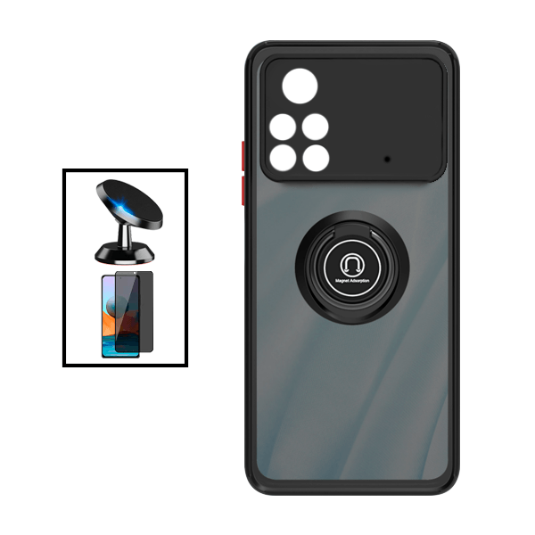 Kit Capa Traseira Proteção Camara + Película de Vidro Temperado Privacidade + Suporte Magnético para Xiaomi Poco X4 Pro 5G - Rosa
