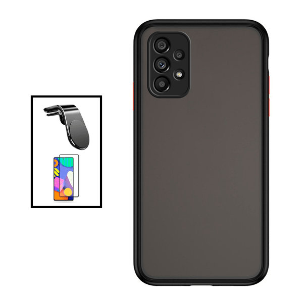 Kit Capa Traseira Proteção Camara + Película de Vidro Temperado GorilasGlass + Suporte de Carro Magnético L para Samsung Galaxy A53 5G - Preto