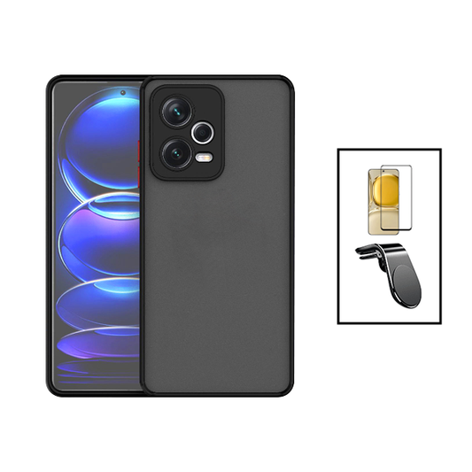Kit Capa Traseira Proteção Camara + Película de Vidro Temperado GorilasGlass + Suporte de Carro Magnético L para Xiaomi Poco X5 - Preto