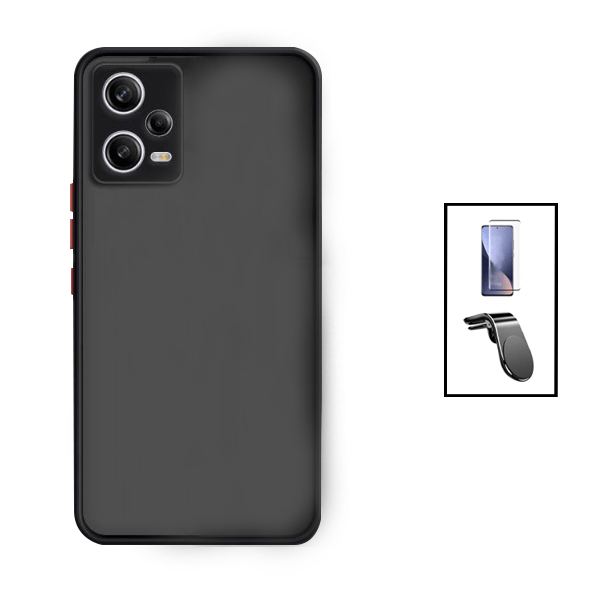 Kit Capa Traseira Proteção Camara + Película de Vidro Temperado GorilasGlass + Suporte de Carro Magnético L para Xiaomi Redmi Note 12 Pro - Preto