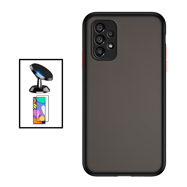 Kit Capa Traseira Proteção Camara + Película de Vidro Temperado GorilasGlass + Suporte Magnético para Samsung Galaxy A53 5G - Preto