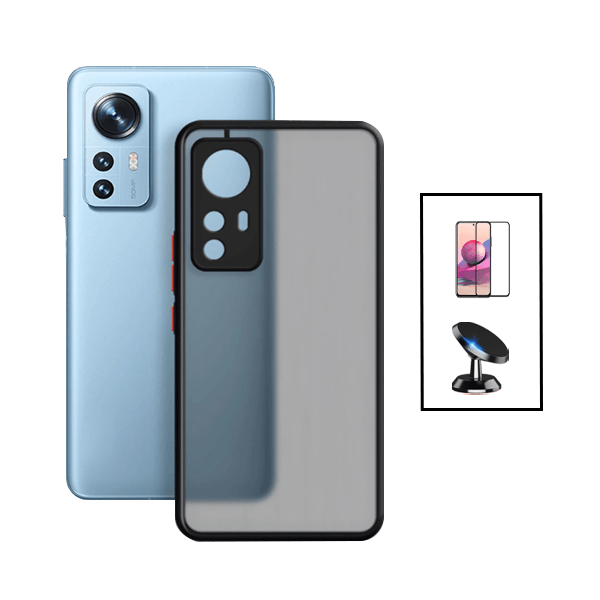 Kit Capa Traseira Proteção Camara + Película de Vidro Temperado GorilasGlass + Suporte Magnético para Xiaomi 12 Lite - Preto