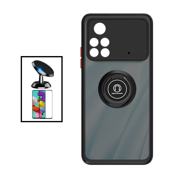Kit Capa Traseira Proteção Camara + Película de Vidro Temperado GorilasGlass + Suporte Magnético para Xiaomi Poco X4 Pro 5G - Preto