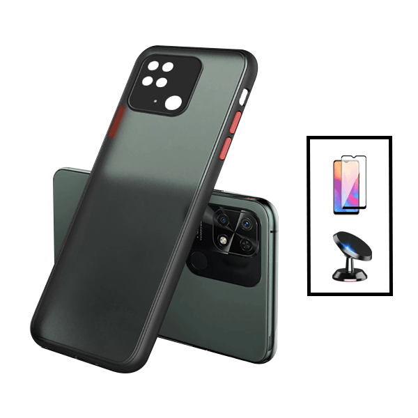 Kit Capa Traseira Proteção Camara + Película de Vidro Temperado GorilasGlass + Suporte Magnético para Xiaomi Redmi 10C - Preto