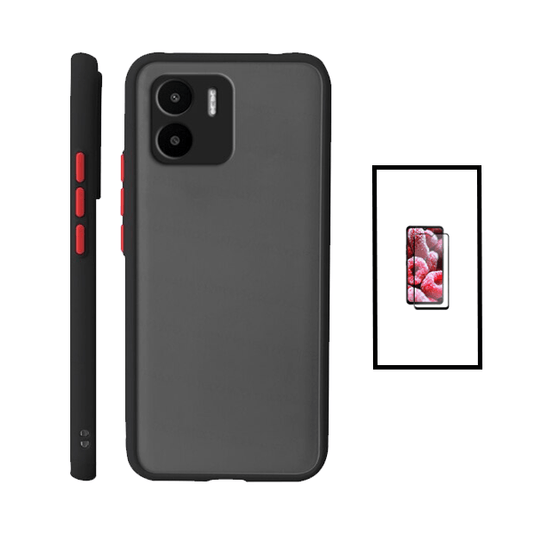 Kit Capa Traseira Proteção Camara + Película de Vidro Temperado GorilasGlass para Xiaomi Redmi A2 - Preto