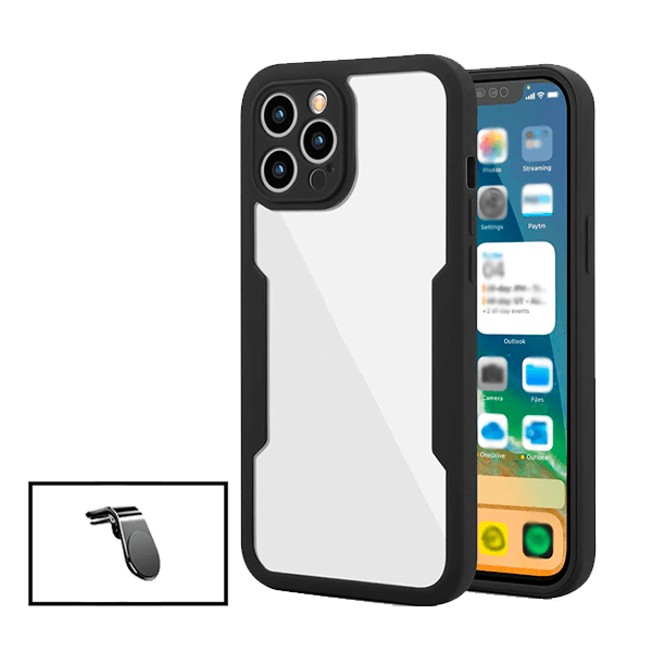 Kit Capa 360° Proteção Frente e Verso + Suporte Magnético L para Apple iPhone 14 - Preto