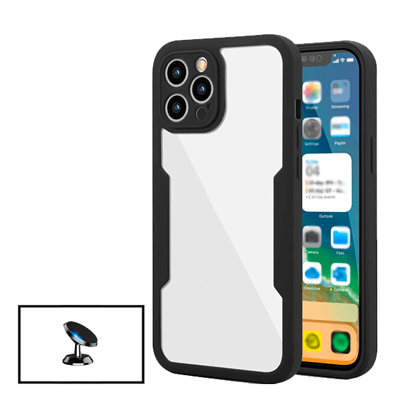 Kit Capa 360° Proteção Frente e Verso + Suporte Magnético para Apple iPhone 14 - Preto