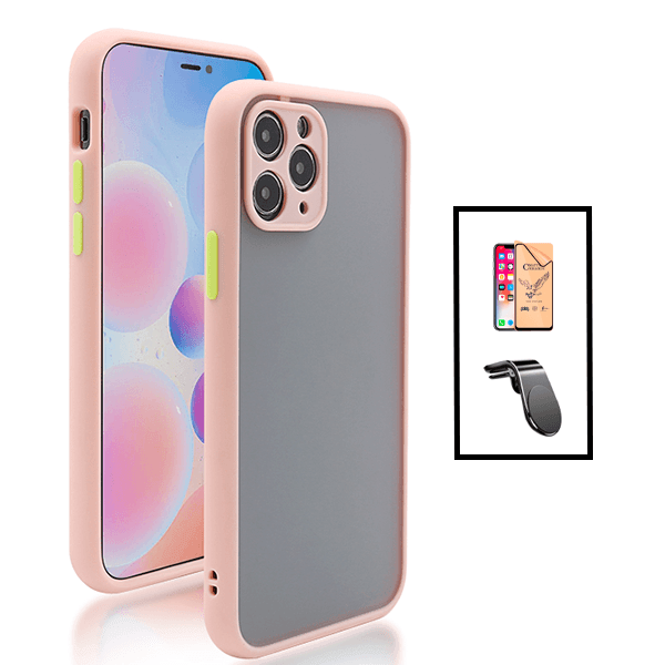 Kit Capa Traseira Proteção Camara + Vidro Temperado Ceramica Full Cover + Suporte de Carro Magnético L para Apple iPhone 14 - Rosa