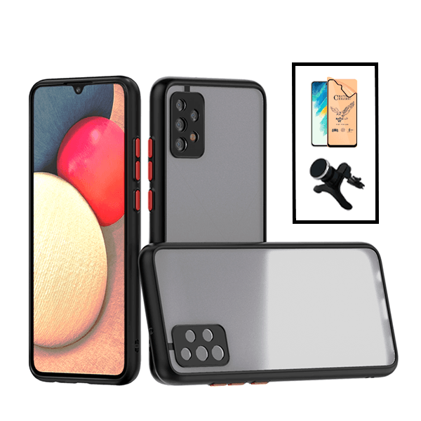 Kit Capa Traseira Proteção Camara + Vidro Temperado Ceramica Full Cover + Suporte Magnético Com Pernas para Samsung Galaxy A23 5G - Preto