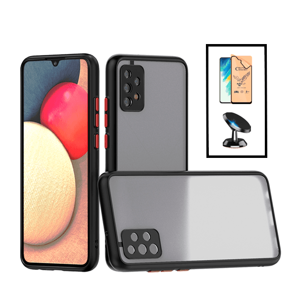 Kit Capa Traseira Proteção Camara + Vidro Temperado Ceramica Full Cover + Suporte Magnético para Samsung Galaxy A23 5G - Preto
