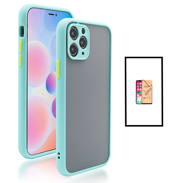 Kit Capa Traseira Proteção Camara + Vidro Temperado Ceramica Full Cover para Apple iPhone 14 - Azul Claro