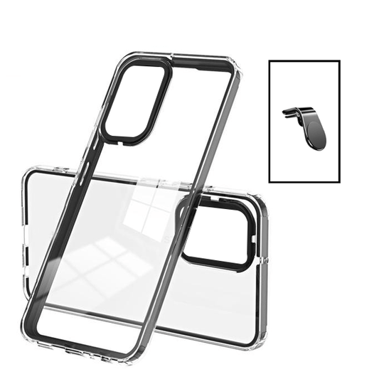 Kit Capa Duplo Airbag Anti-Quedas  + Suporte Magnético L para Samsung Galaxy A04s - Transparente