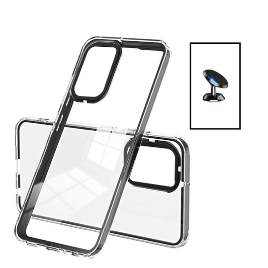 Kit Capa Duplo Airbag Anti-Quedas  + Suporte Magnético para Samsung Galaxy A04s - Transparente