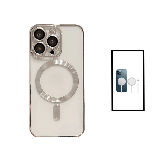 Kit Capa Traseira de Luxo Magsafe Proteção Camara + Carregador Sem Fios Carga Rápida para Apple iPhone 14 Pro Max - Preto