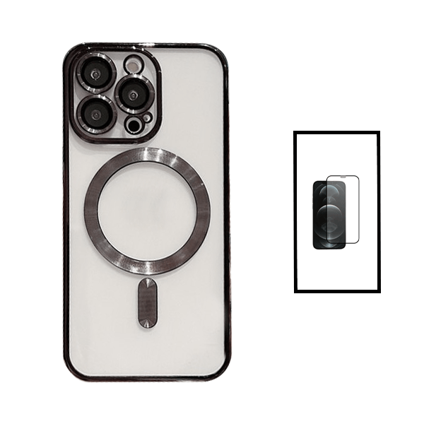 Kit Capa Traseira de Luxo Magsafe Proteção Camara + GorilasGlass para Apple iPhone 14 Pro Max - Preto