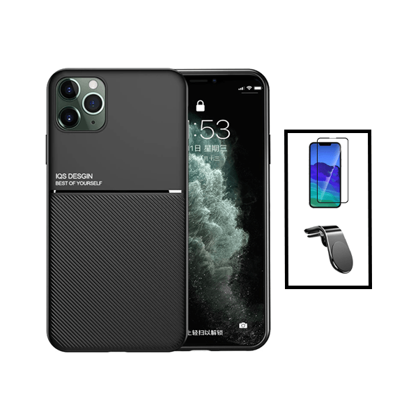 Kit Capa Traseira Magnética Anti Choque + Película de Vidro Temperado GorilasGlass + Suporte de Carro Magnético L para Apple iPhone 14 Plus - Preto